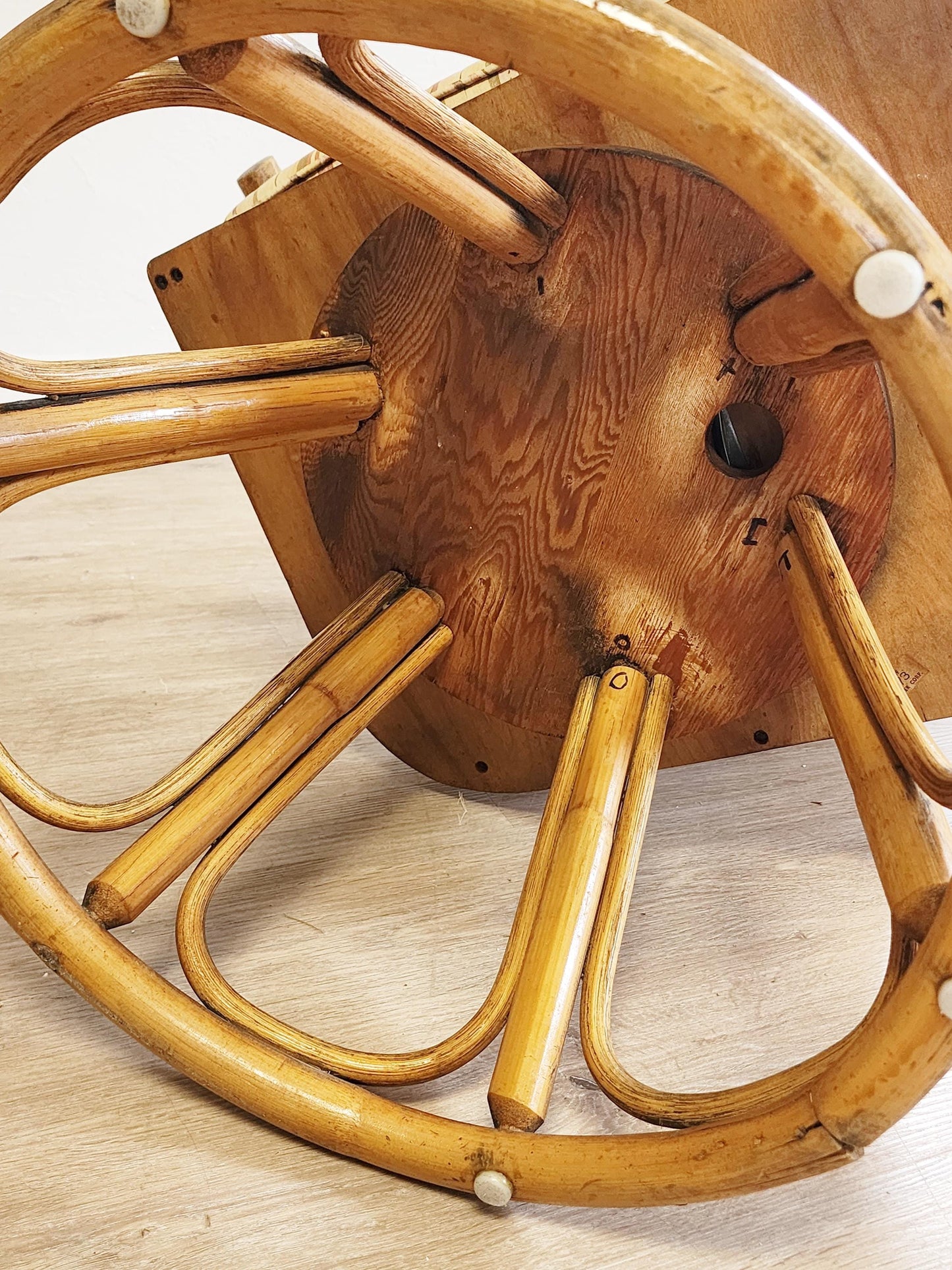 Vintage Tiki Rattan Swivel Chairs-Pair Bent Rattan Coastal Side Chairs-Boho Retro Bentwood Seats