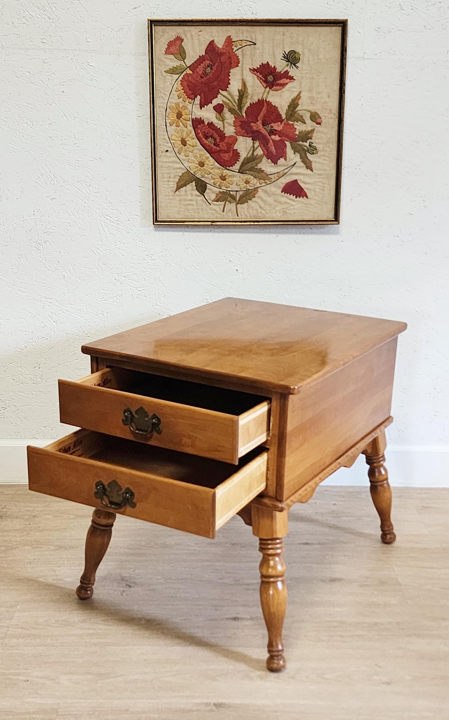 ETHAN ALLEN Early American End Table | 2 Drawer 10-8587 Solid Maple & Birch Colonial Style Table