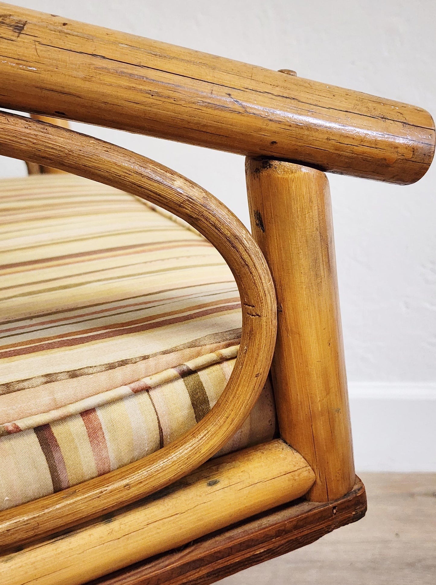 Vintage Tiki Rattan Swivel Chairs-Pair Bent Rattan Coastal Side Chairs-Boho Retro Bentwood Seats