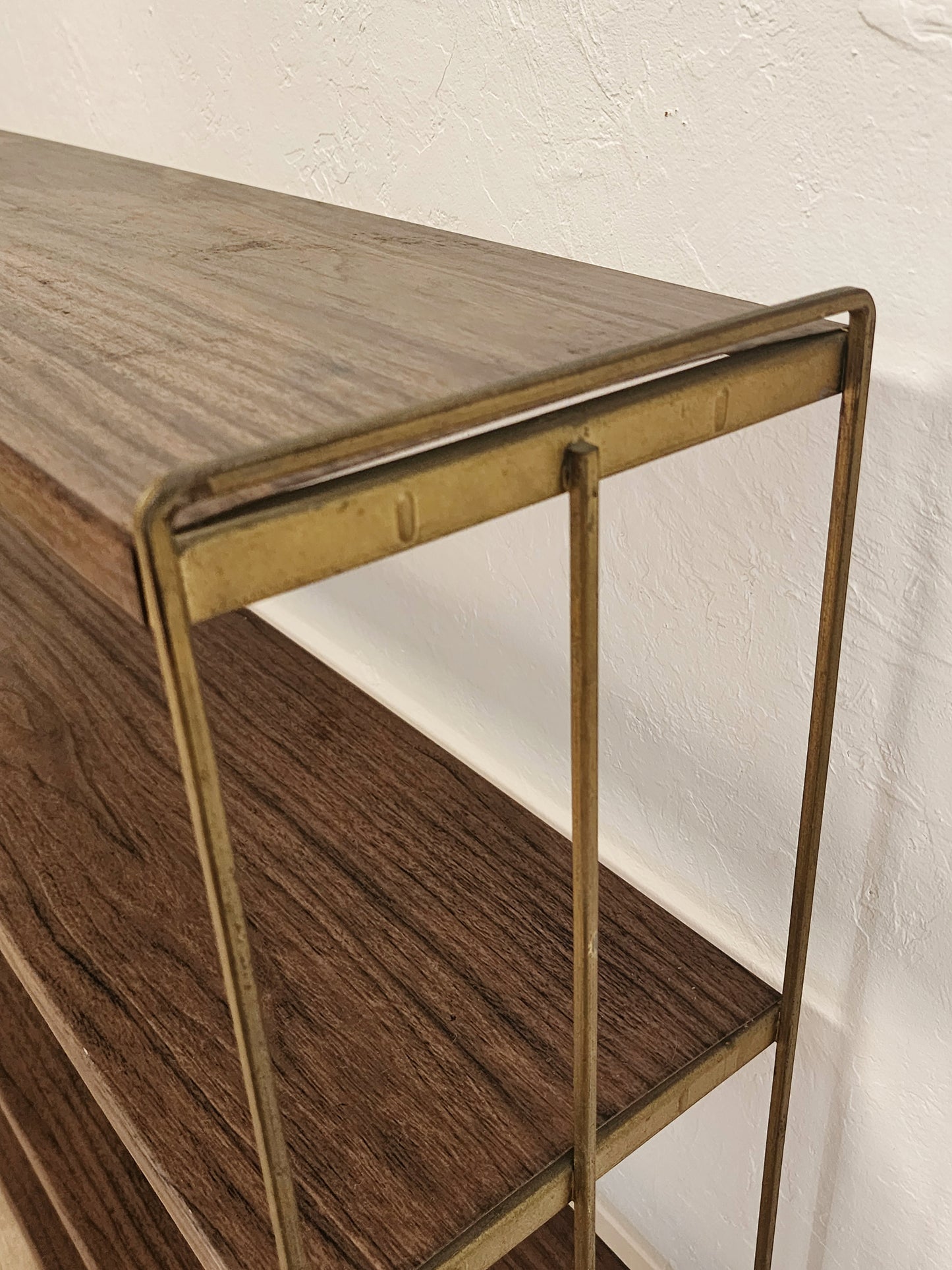 MCM Metal Faux Wood Bookshelf-Minimalist 4 Tier Paul McCobb Style Floor Shelf