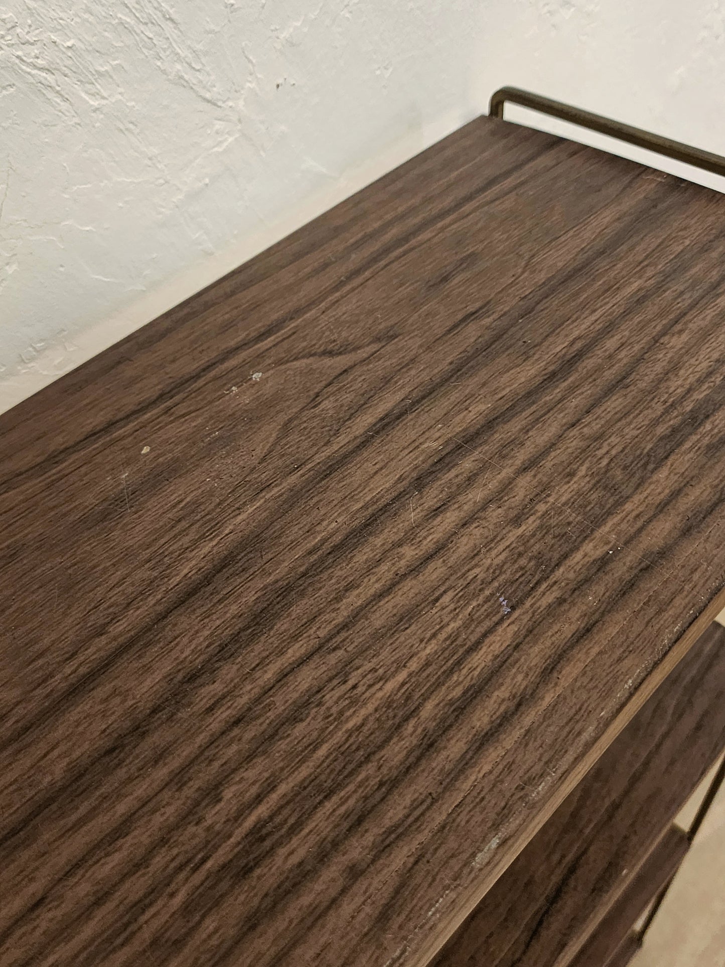 MCM Metal Faux Wood Bookshelf-Minimalist 4 Tier Paul McCobb Style Floor Shelf