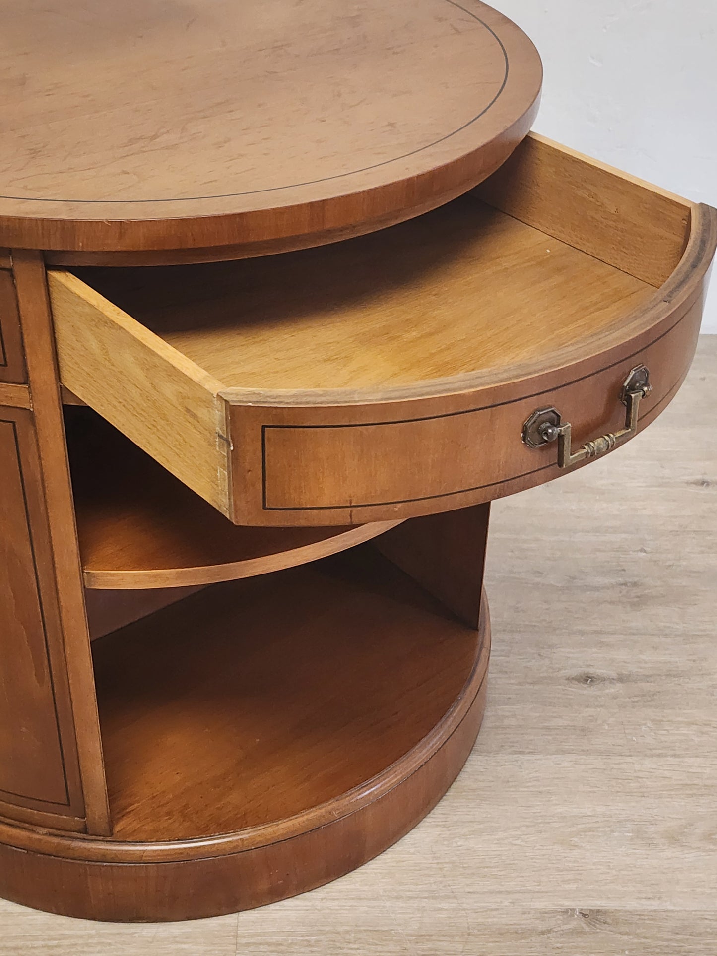 Hekman Vintage Round Drum Table- Open Shelf Single Drawer MCM Hekman Accent Table