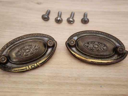 2 Inch Centers Hepplewhite Style 2.5 Inch Pulls-Pair Vintage Antique Bail & Oval Backplate Dresser Handles