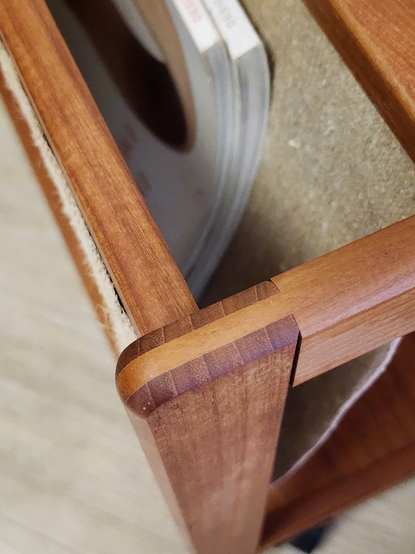 Vintage Danish Teak Rolling Table Magazine Rack w/ HEMP Sling FBJ MOBLER Denmark