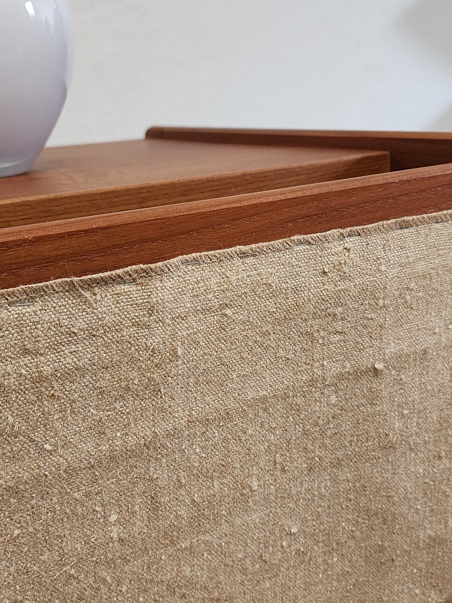 Vintage Danish Teak Rolling Table Magazine Rack w/ HEMP Sling FBJ MOBLER Denmark