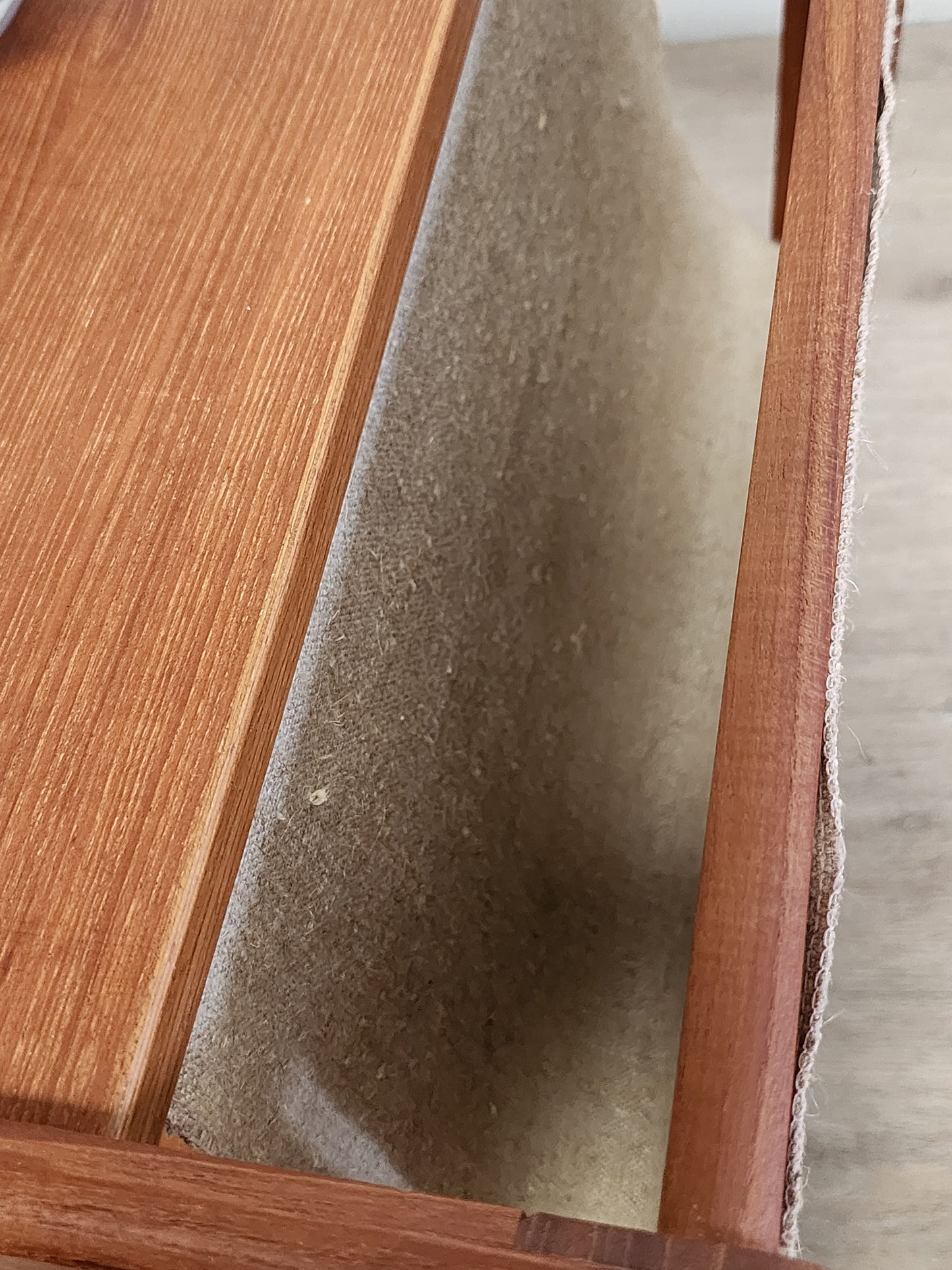 Vintage Danish Teak Rolling Table Magazine Rack w/ HEMP Sling FBJ MOBLER Denmark