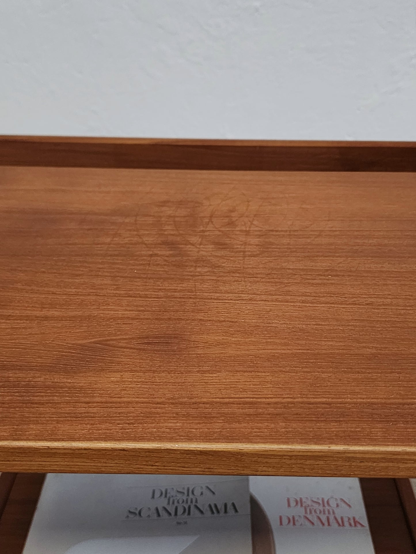 Vintage Danish Teak Rolling Table Magazine Rack w/ HEMP Sling FBJ MOBLER Denmark