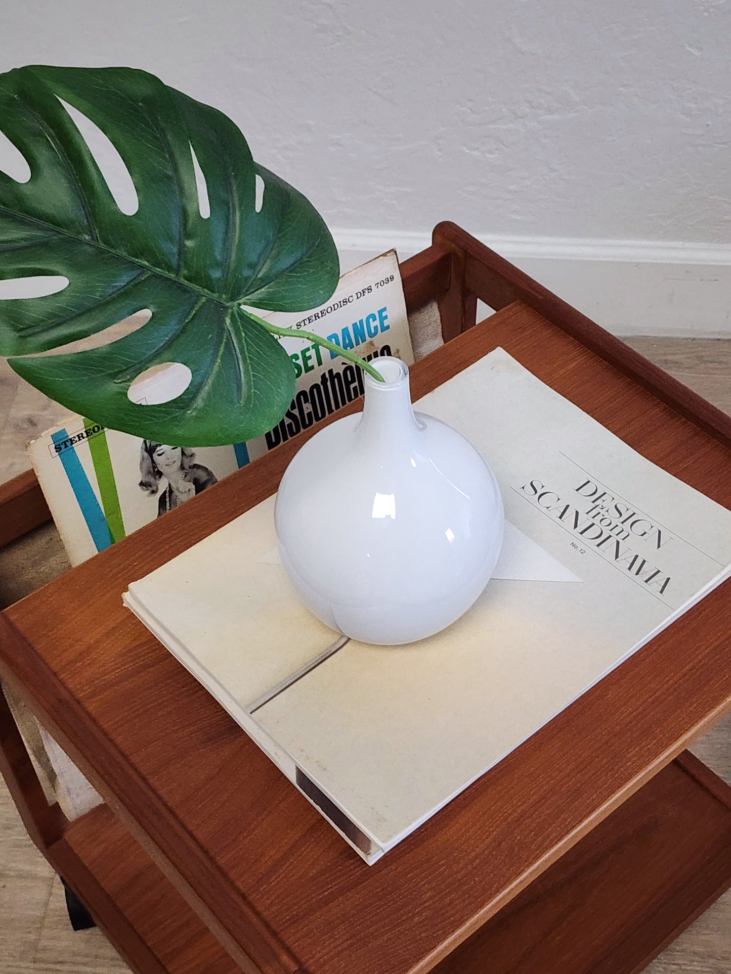 Vintage Danish Teak Rolling Table Magazine Rack w/ HEMP Sling FBJ MOBLER Denmark