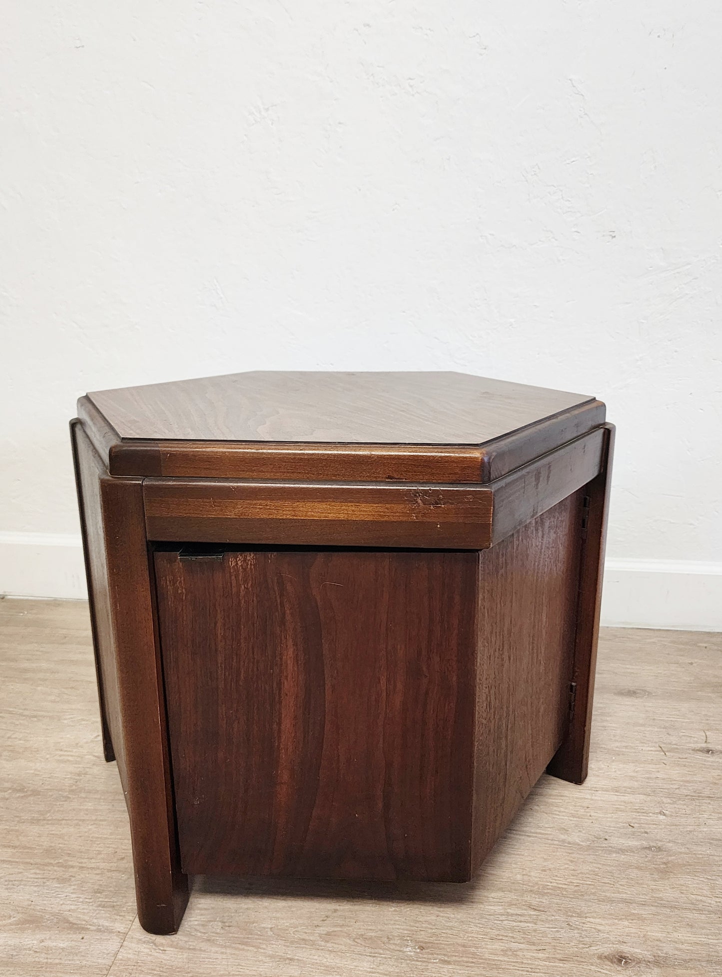 Lane MCM Hexagonal Side Cabinet Table-Walnut Lane Altavista Low End Table