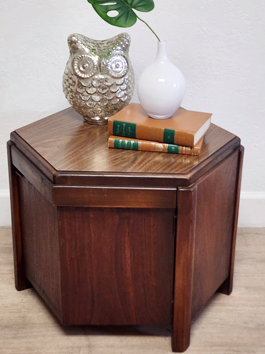 Lane MCM Hexagonal Side Cabinet Table-Walnut Lane Altavista Low End Table