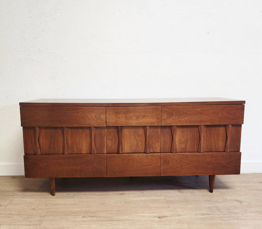 MCM American of Martinsville Sculptural Solid Wood Console-Dresser or Tall Chest