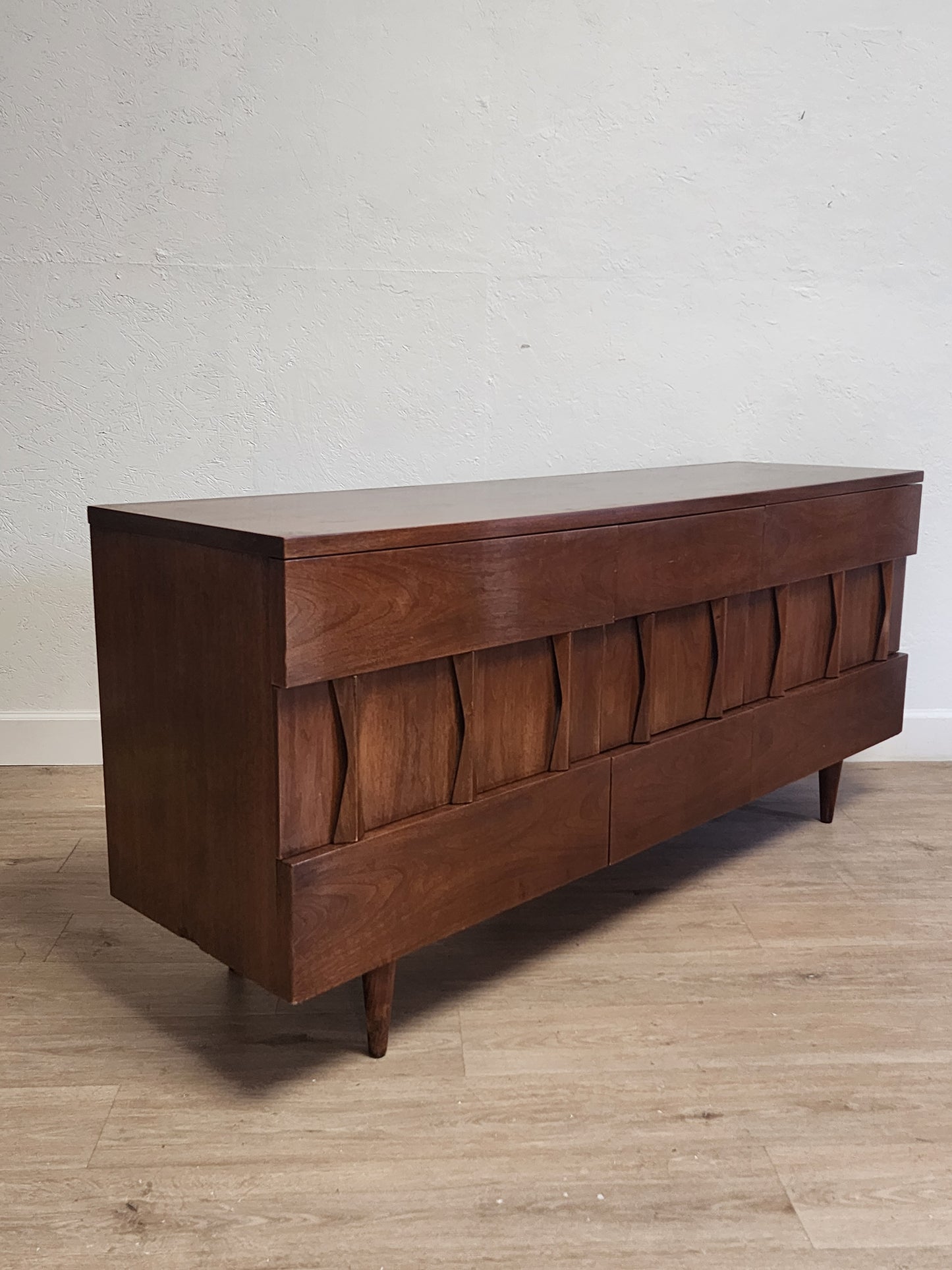 MCM American of Martinsville Sculptural Solid Wood Console-Dresser or Tall Chest