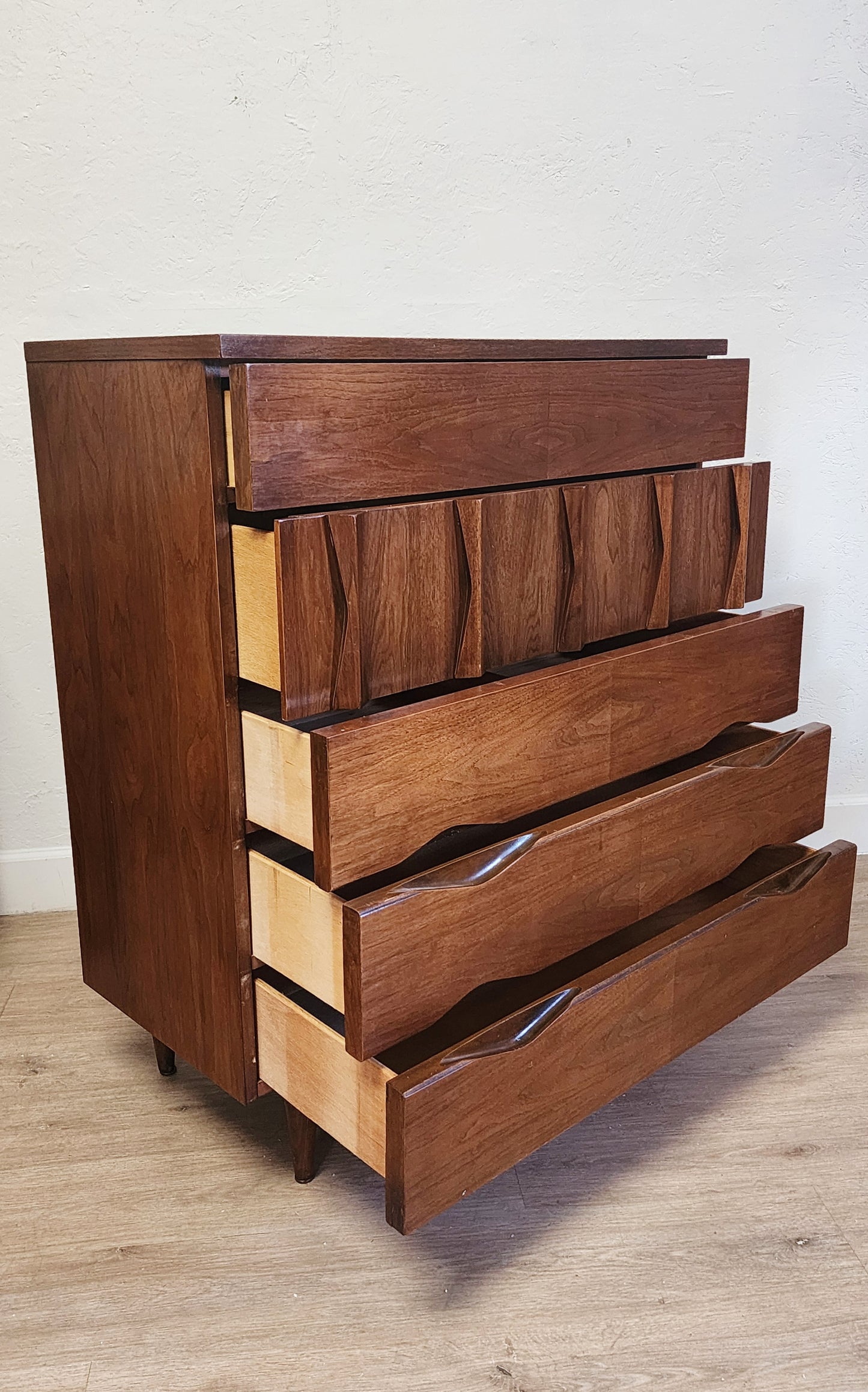 MCM American of Martinsville Sculptural Solid Wood Console-Dresser or Tall Chest