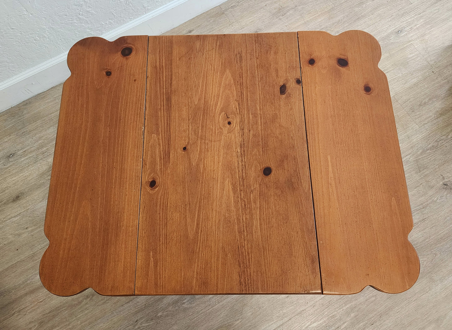 Broyhill Farmhouse Dropleaf End Tables-Rustic Solid Pine Single Drawer Large Side Tables