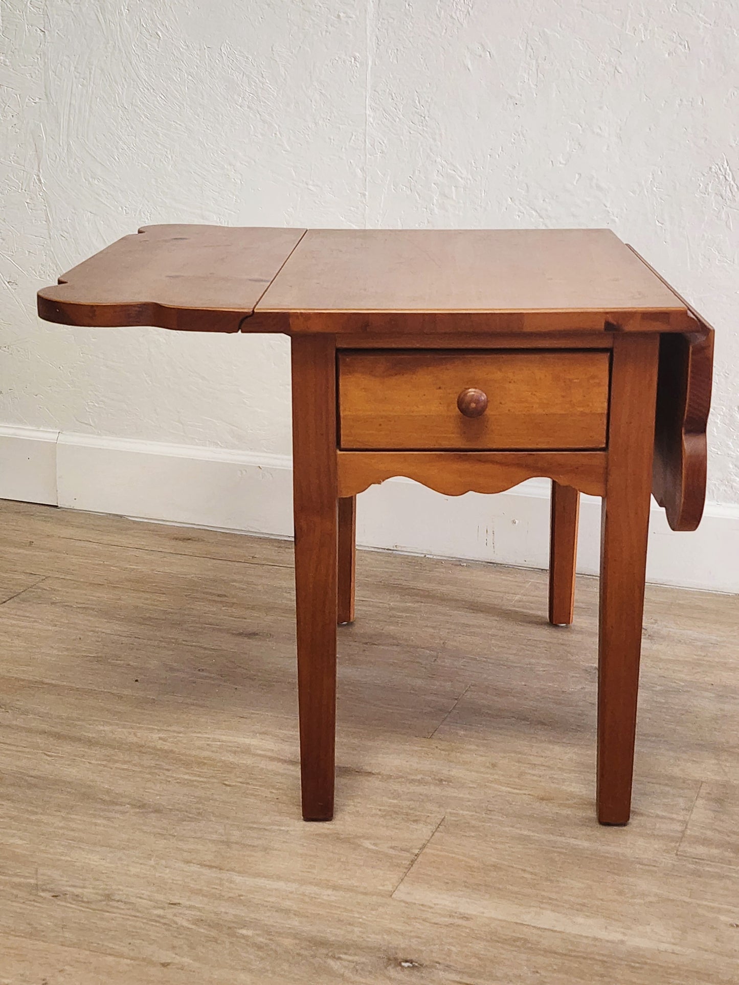 Broyhill Farmhouse Dropleaf End Tables-Rustic Solid Pine Single Drawer Large Side Tables