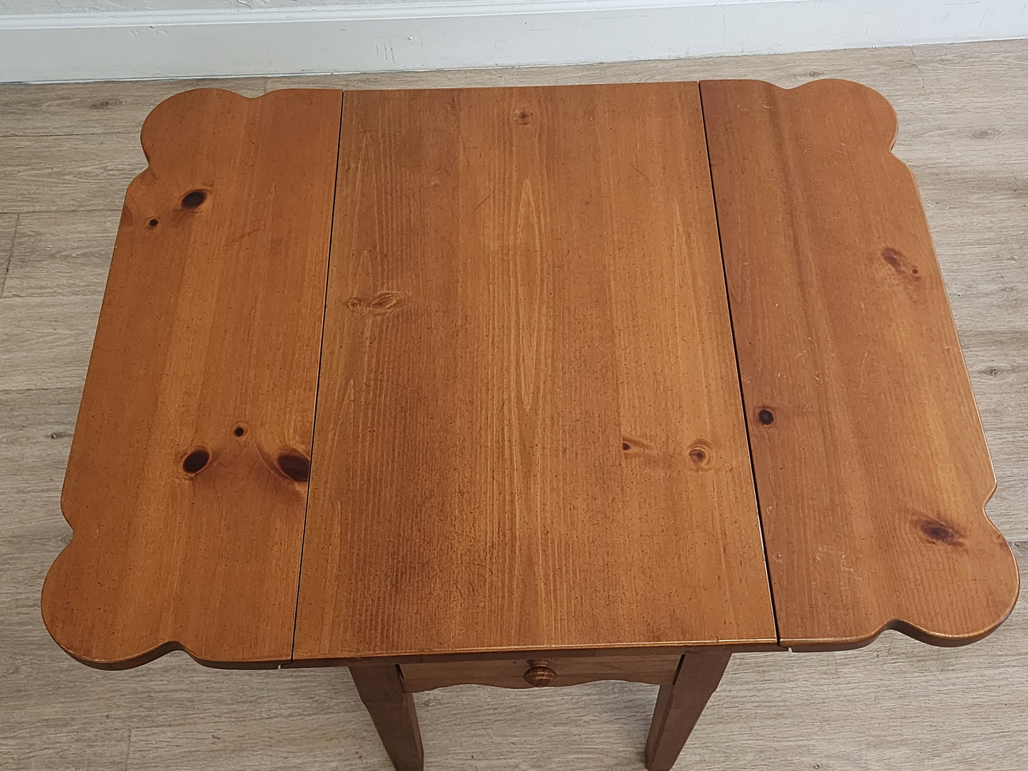 Broyhill Farmhouse Dropleaf End Tables-Rustic Solid Pine Single Drawer Large Side Tables