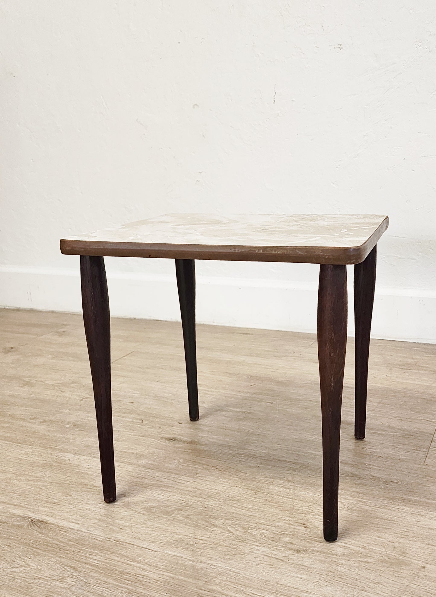 MCM Taper Leg Small Table-Atomic Plant Stand-Faux Marble Retro Low Side Table