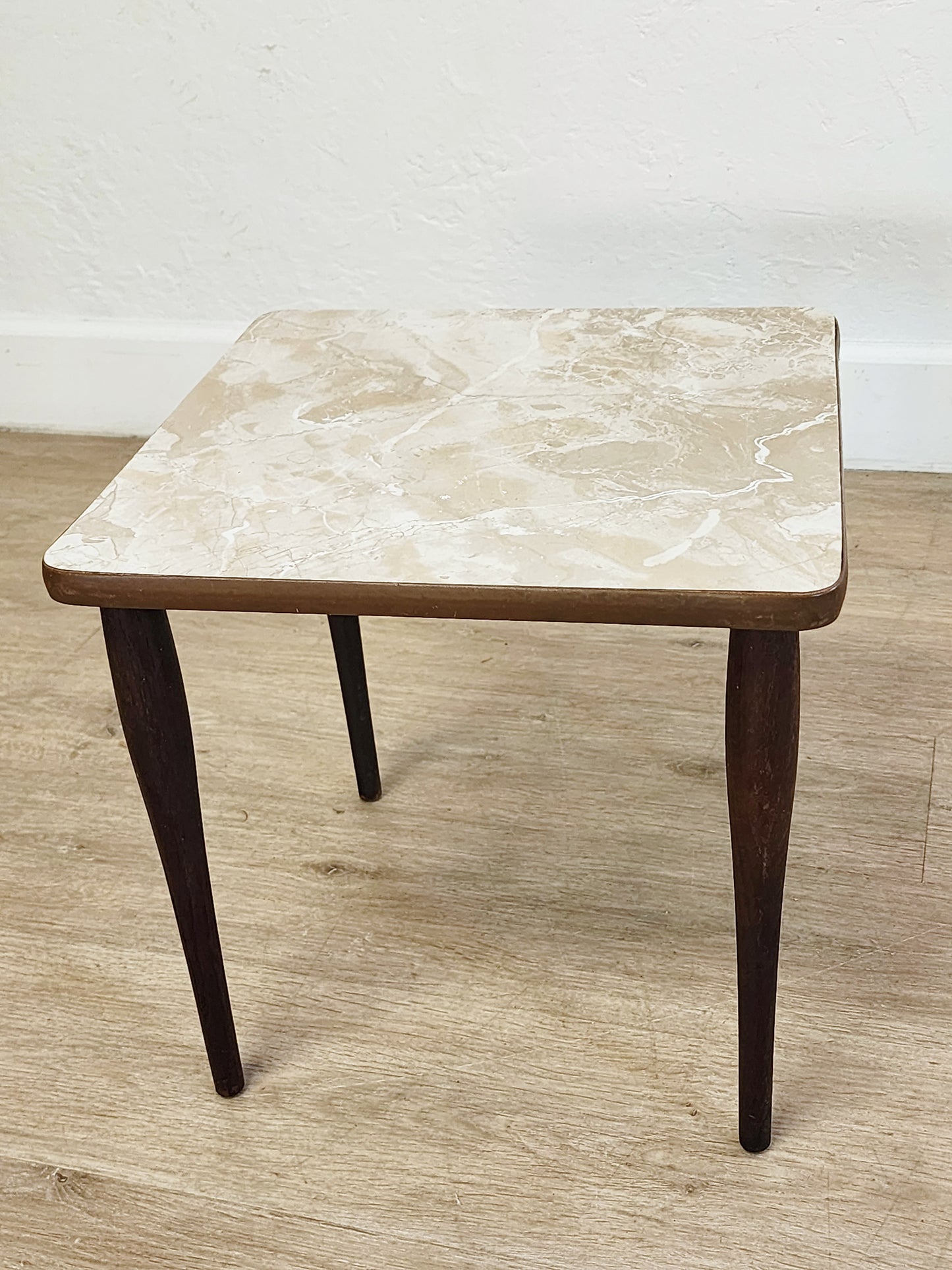 MCM Taper Leg Small Table-Atomic Plant Stand-Faux Marble Retro Low Side Table