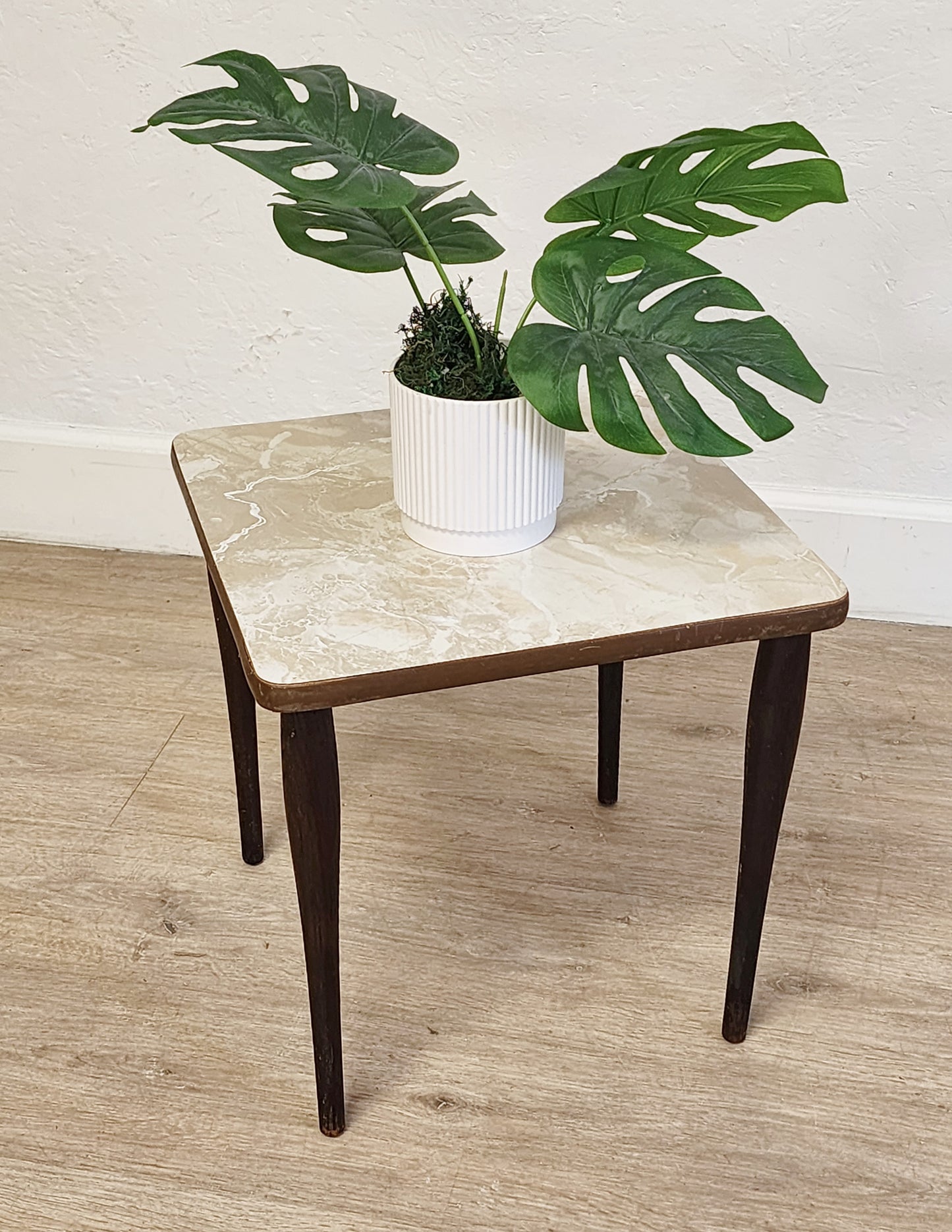 MCM Taper Leg Small Table-Atomic Plant Stand-Faux Marble Retro Low Side Table