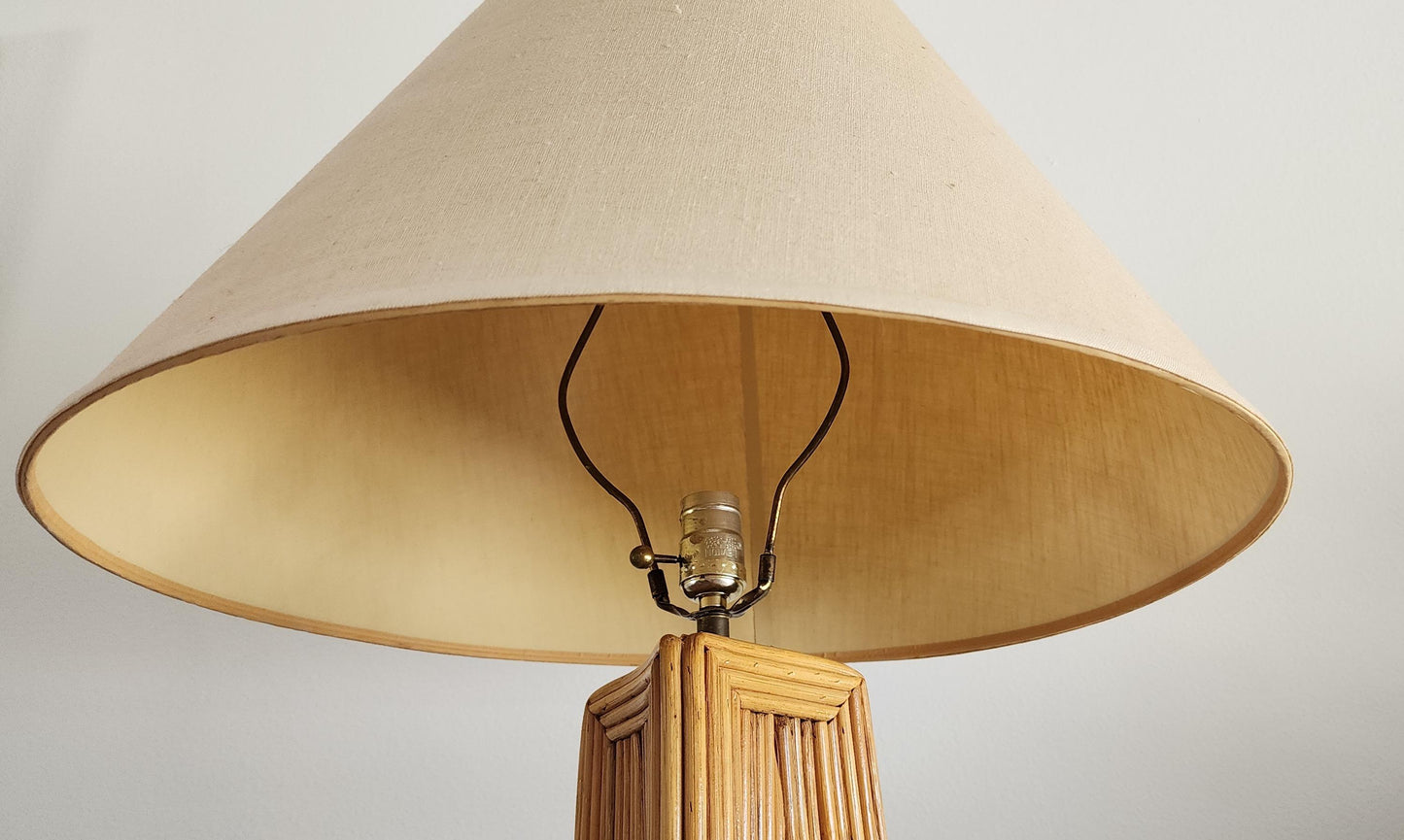 Coastal Tall Palm Beach Vintage Pencil Reed Sculptural Floor Lamp | Rattan MCM Tall Pyramid Lamp