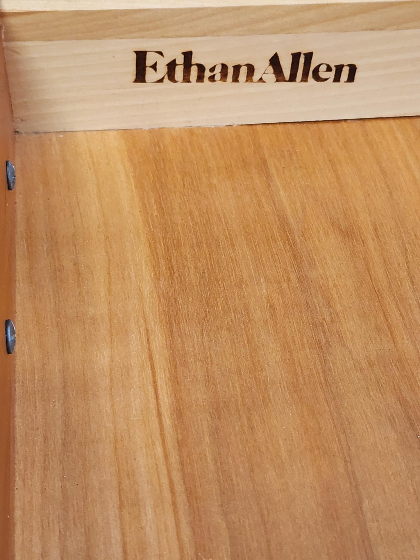 Petite Ethan Allen Georgian Bedside Chest-Traditional 4 Drawer Silver Chest, Nightstand With Brass Handles, Chairside End Table 11-3005