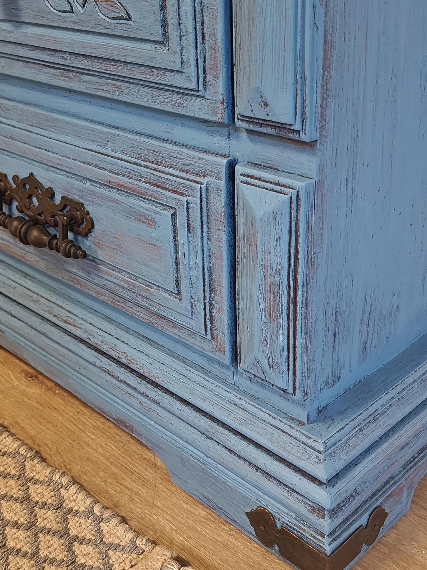 Rustic Blue Pair Nightstands-Farmhouse Shabby Painted End Tables-Primitive Painted Aged 2 Drawer Chest Set