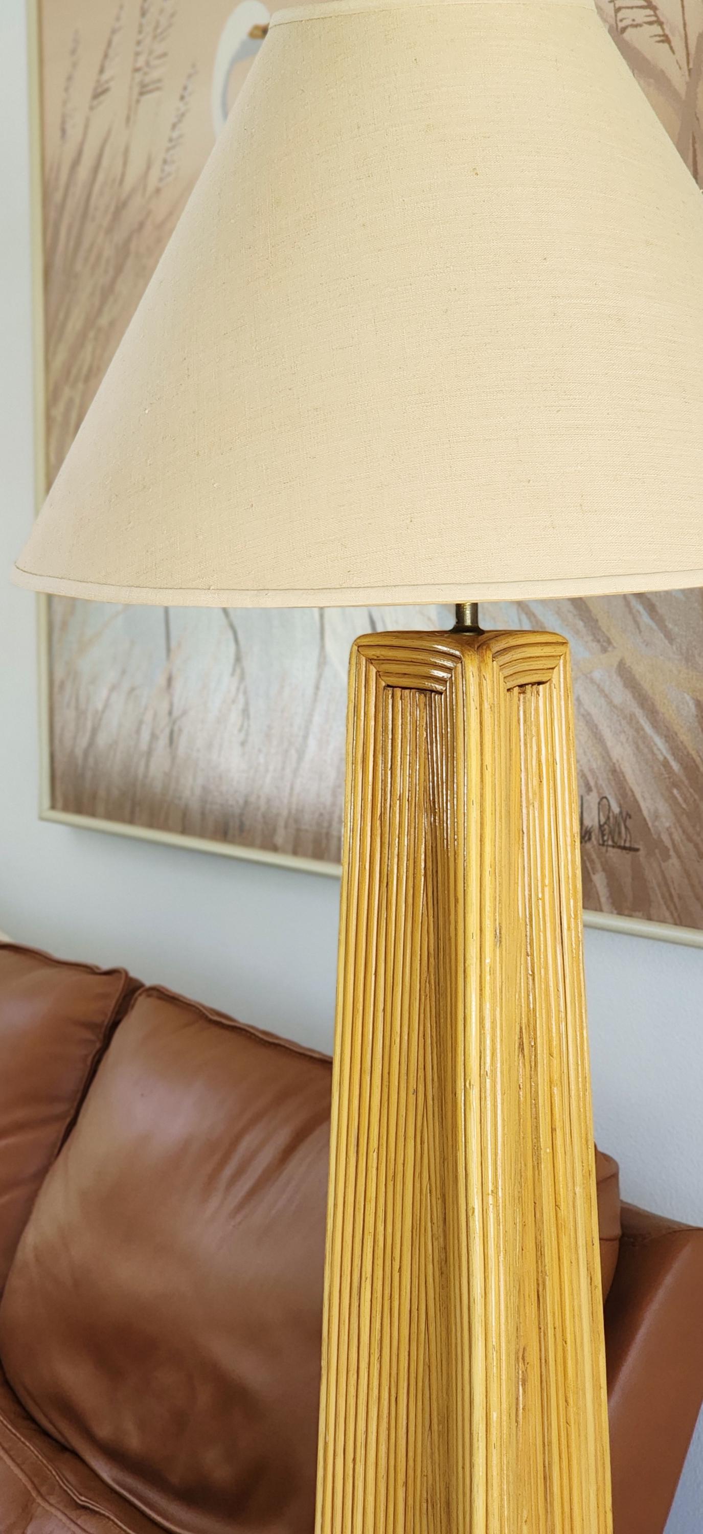 Coastal Tall Palm Beach Vintage Pencil Reed Sculptural Floor Lamp | Rattan MCM Tall Pyramid Lamp