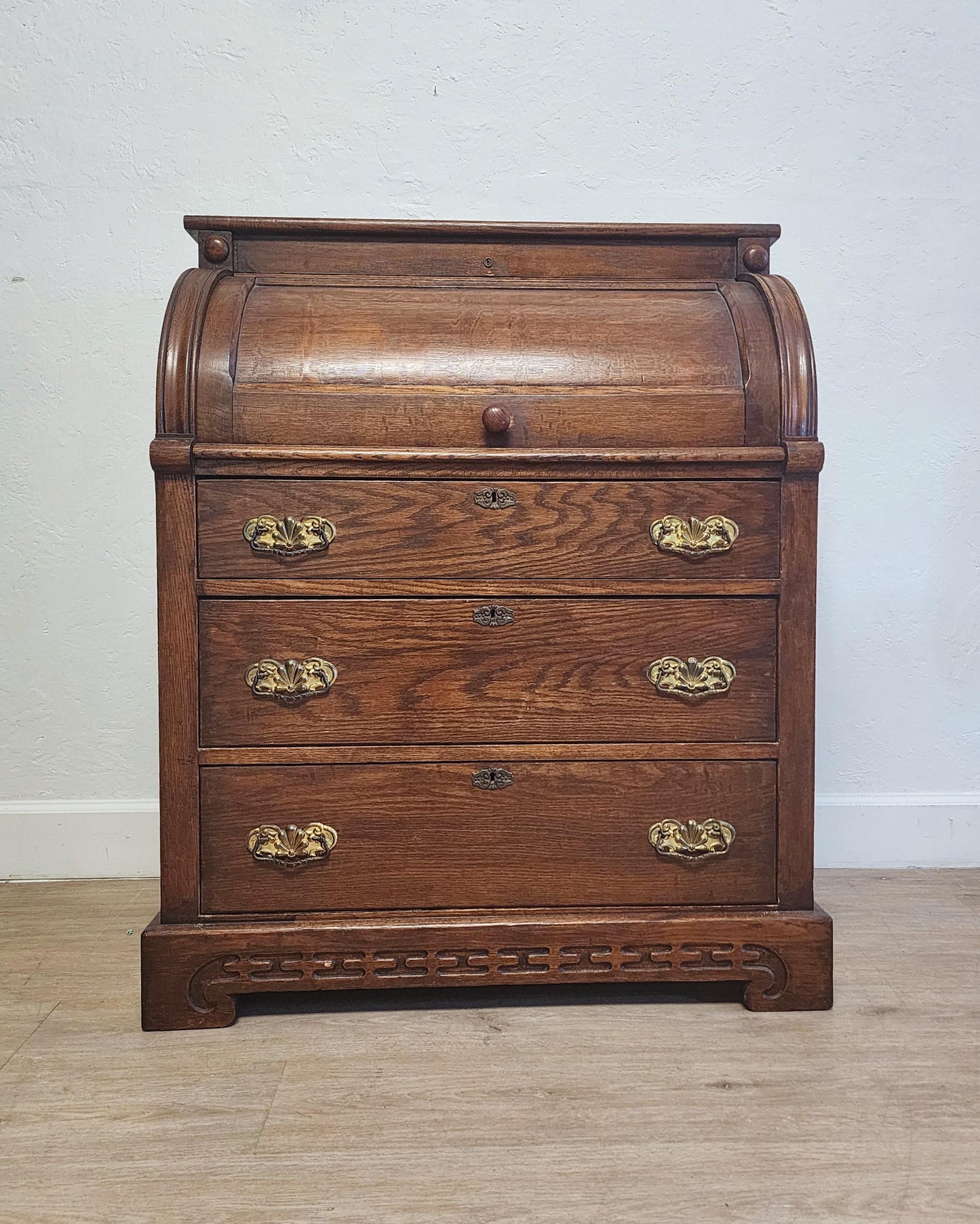 3 drawer cylinder oak desk
