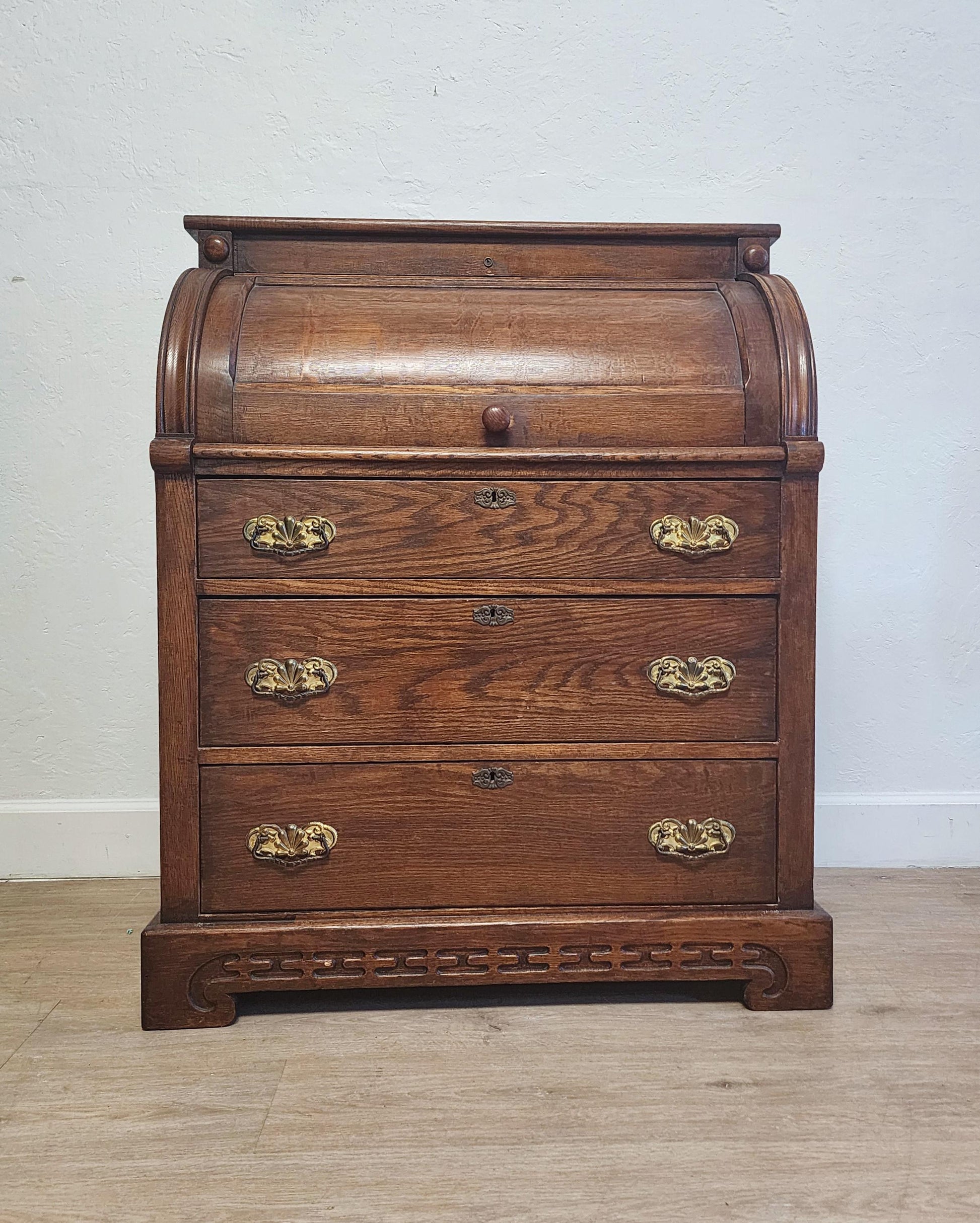 3 drawer cylinder oak desk