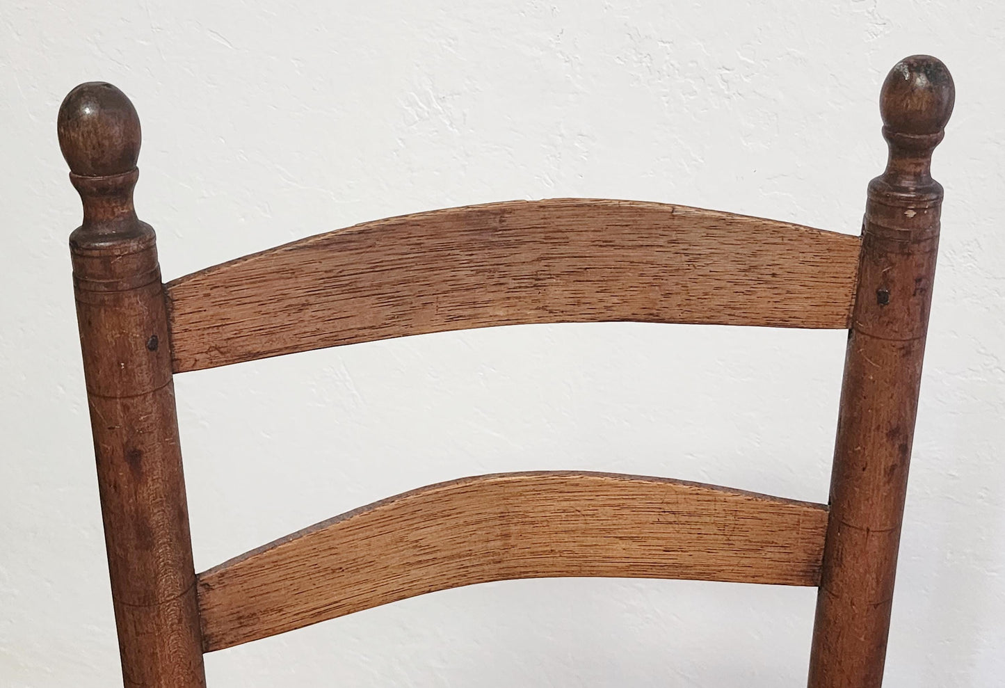 Pair Shaker Style Primitive Chairs-Antique Ladderback Low Farmhouse Flat Weave Splint Seat Elder Chairs