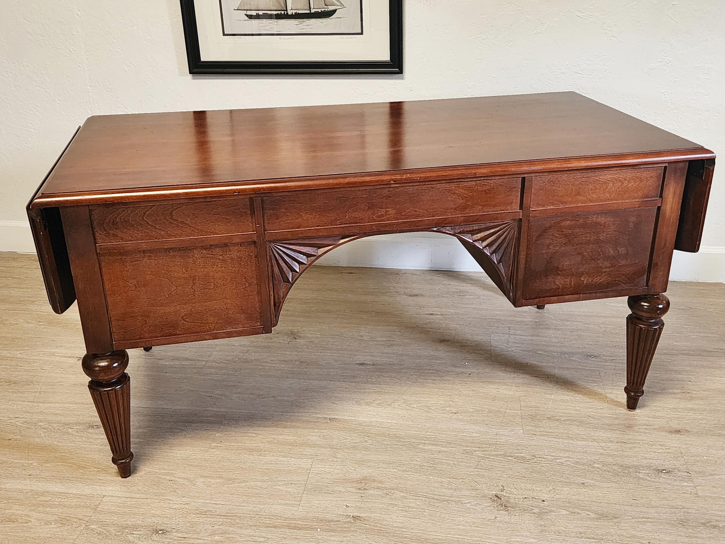 Ethan Allen British Classics Drop Leaf Desk-Large Solid Wood Executive Floating Traditional Marshall Desk