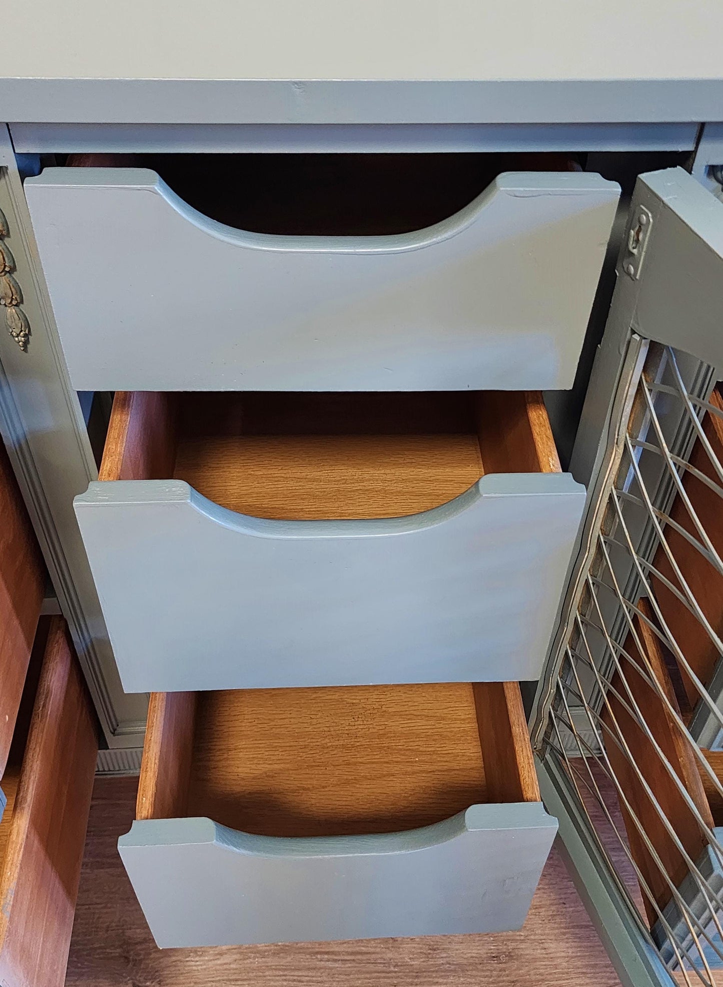 French Blue Vintage Console Dresser-Romantic Blue & Gilt Media Credenza MCM Basic Witz Buffet