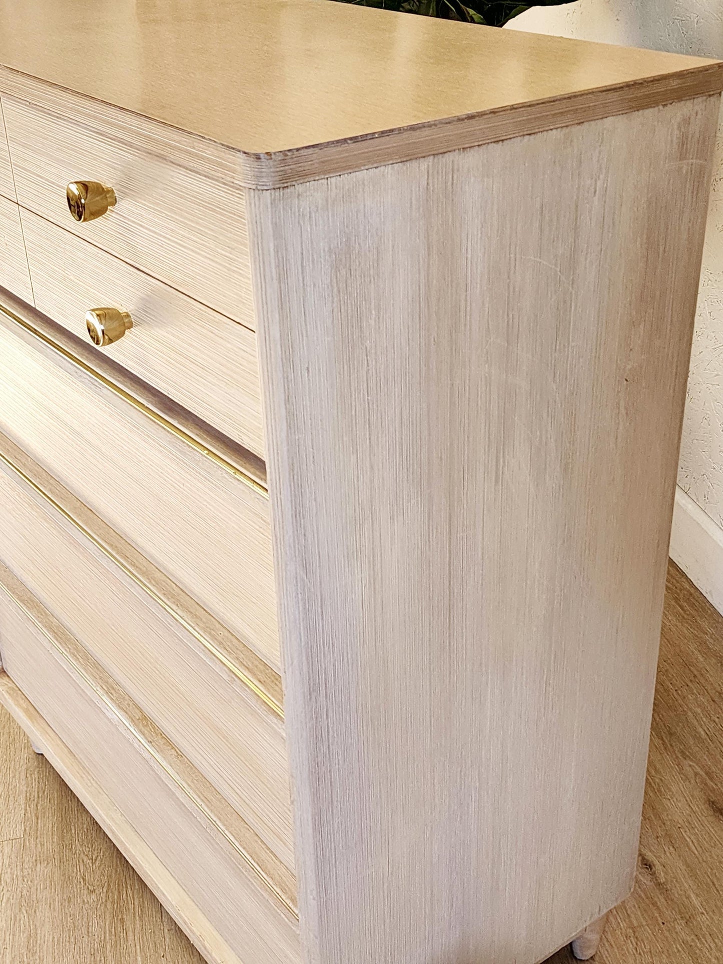 Mid Century Modern Kroehler High Boy-Blonde Ceruse Retro Tall Chest-Refreshed Beach Coastal Modern Bedroom Storage Entry Console