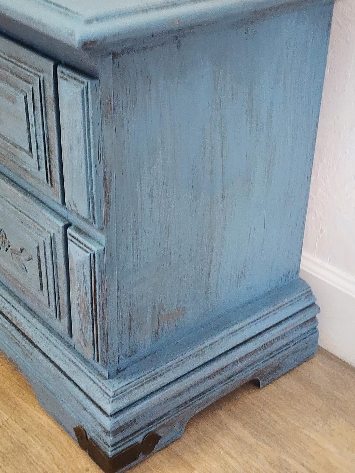 Rustic Blue Pair Nightstands-Farmhouse Shabby Painted End Tables-Primitive Painted Aged 2 Drawer Chest Set