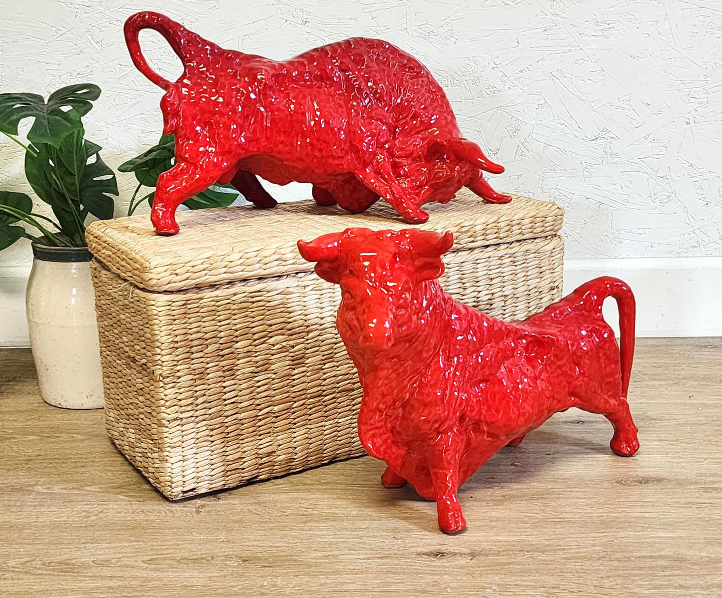 MCM Red Ceramic Bull-Choice of Two-Vintage LARGE Royal Haeger Style Charging Bull, Standing Bull Art, Red Sculpture EXCELLENT