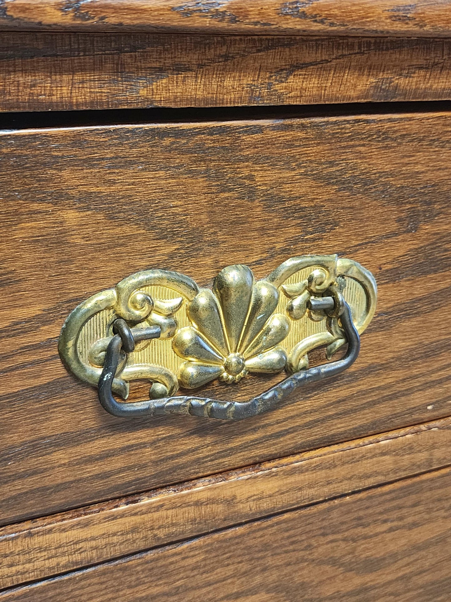 Antique Solid Wood Cylinder Desk-Vintage Barrell Roll Top Oak Desk-Rustic Pullout Secretary Chest-Three Drawer Rolltop Desk