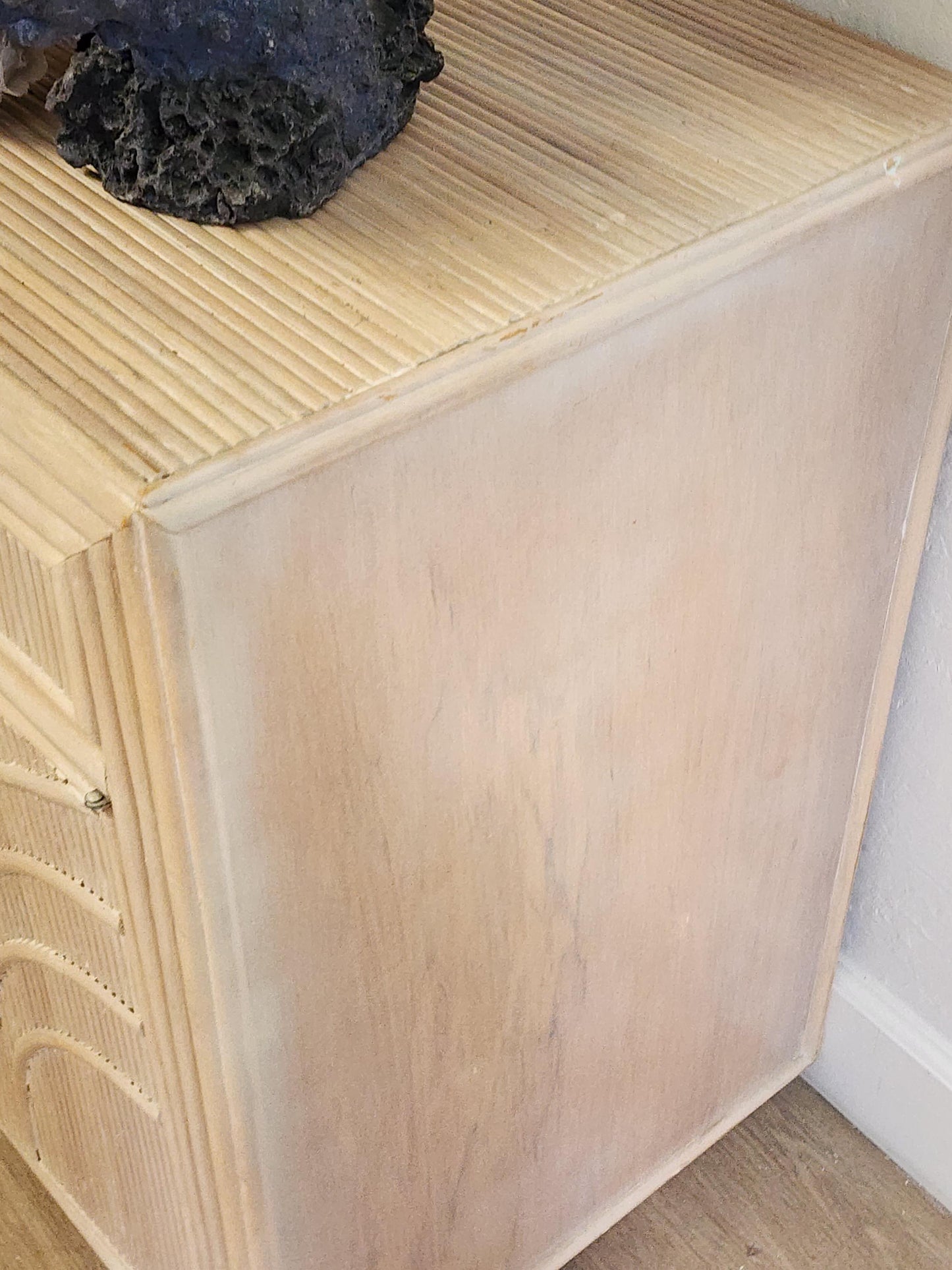 Palm Beach Regency Whitewash Split Reed Cabinet-Rattan Pencil Reed Pale Coastal Storage Console-Tropical Dresser, Bar