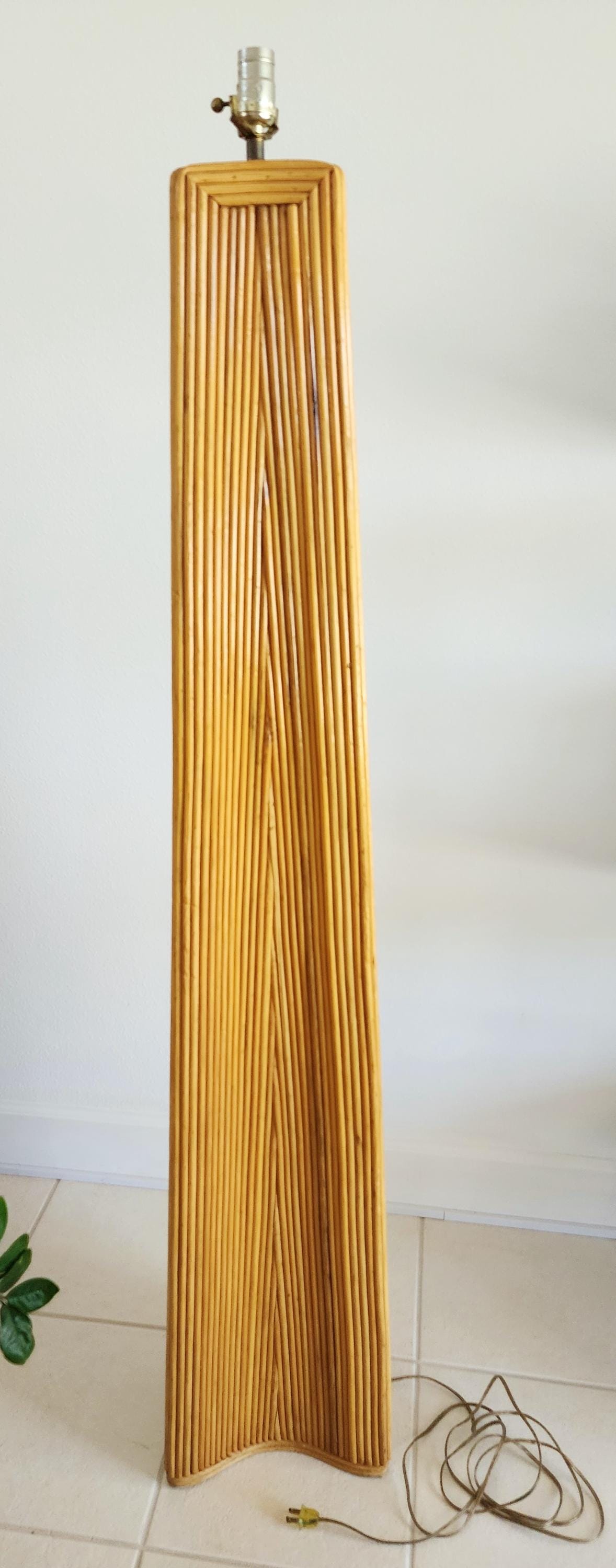 Coastal Tall Palm Beach Vintage Pencil Reed Sculptural Floor Lamp | Rattan MCM Tall Pyramid Lamp
