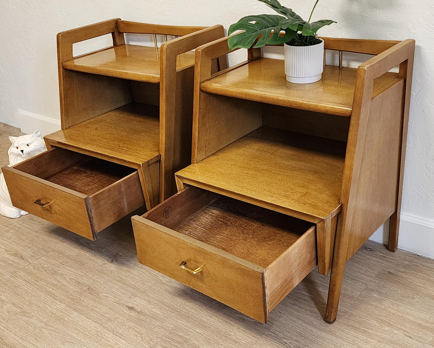 PAIR Kent-Coffey The Goldenaire  MCM NIGHTSTANDS-1950s Retro Solid Wood Kent Coffey Tables