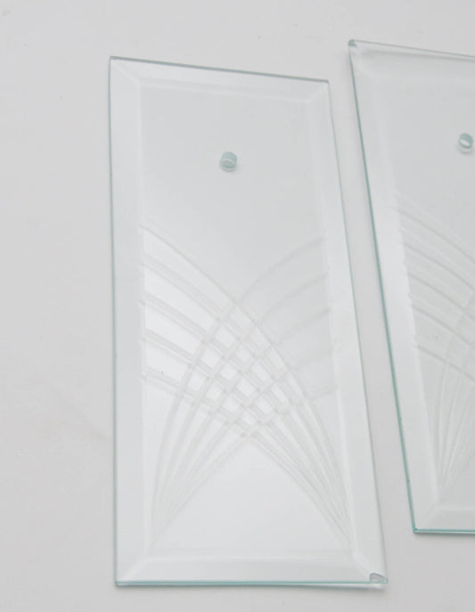 DISCOUNTED Rectangle Beveled Glass Panels-Damaged- Etched Curved Lines Chandelier Panel Replacements-Chips-Defects