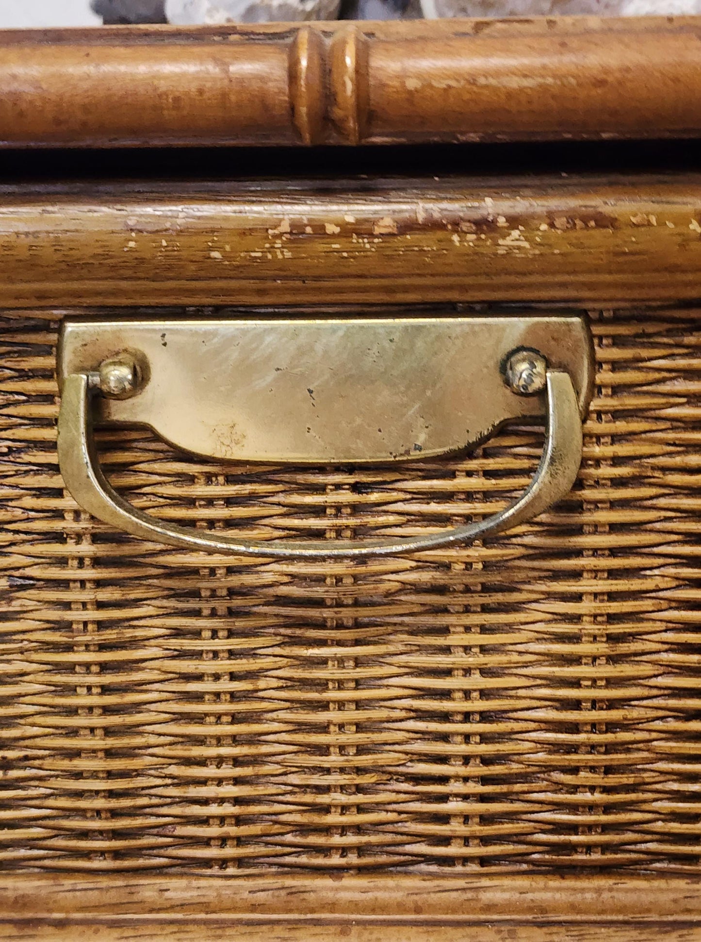 Thomasville Faux Bamboo 2 Drawer Rattan Woven Coastal Nightstand-Vintage Palm Beach End Table-Customize Option