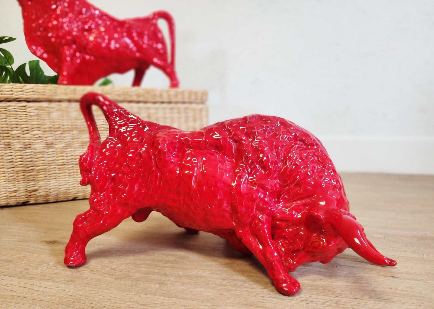 MCM Red Ceramic Bull-Choice of Two-Vintage LARGE Royal Haeger Style Charging Bull, Standing Bull Art, Red Sculpture EXCELLENT