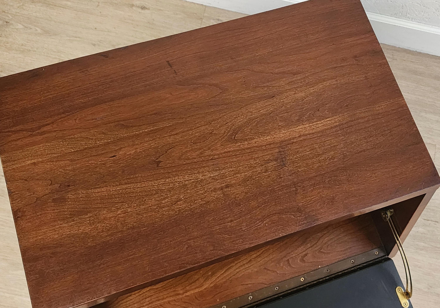 Ethan Allen Campaign Nightstand-Brass & Cherry Vintage Slant Front Campaign Storage End Table Night Stand-27-5116