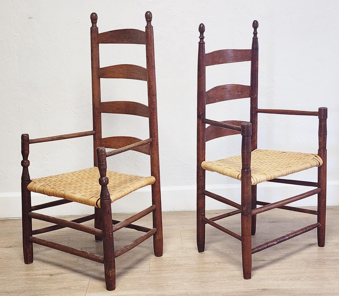 Antique Ladderback Splint Seat Elder Chairs