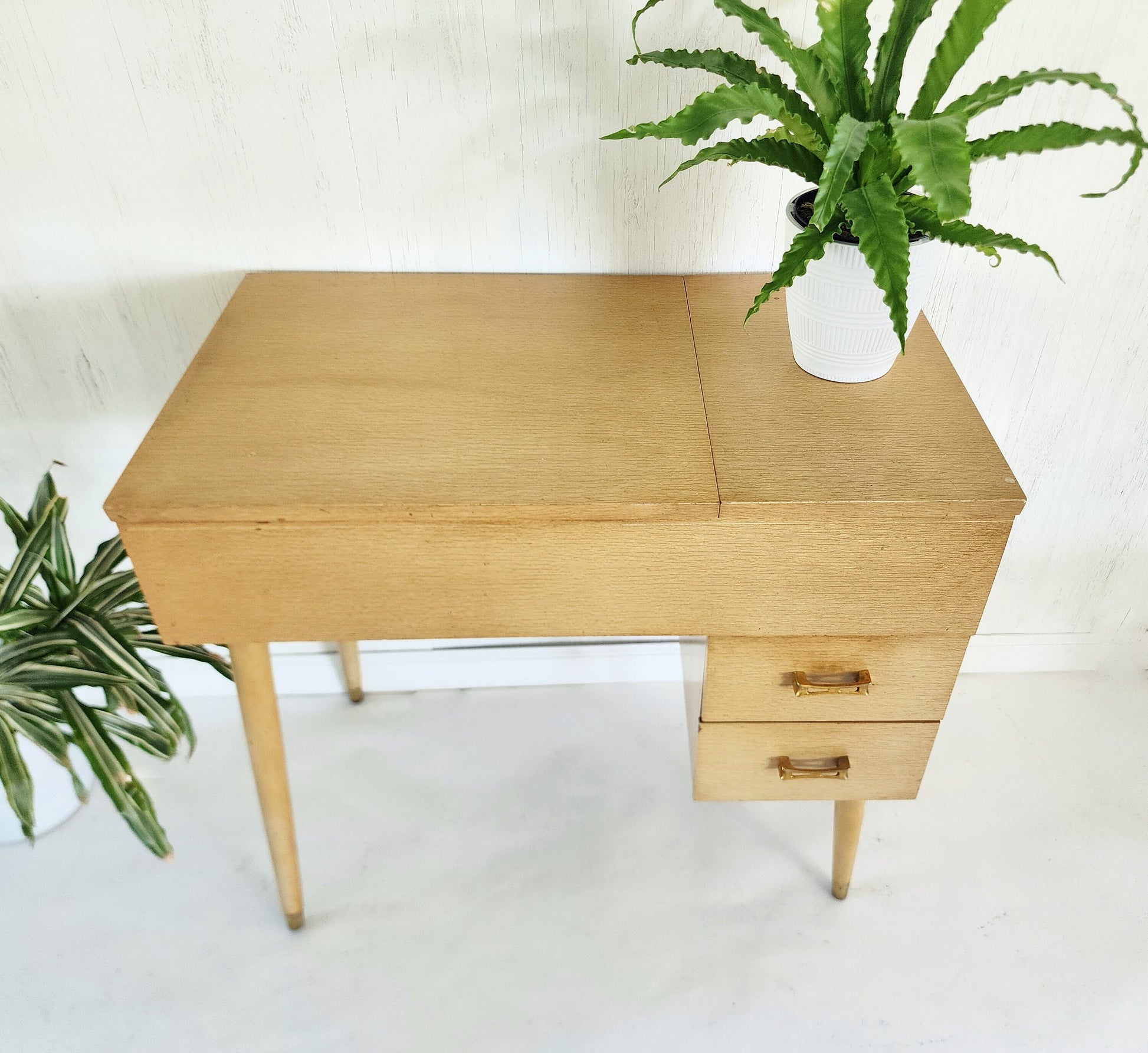 Blonde MCM Sewing Machine Cabinet 