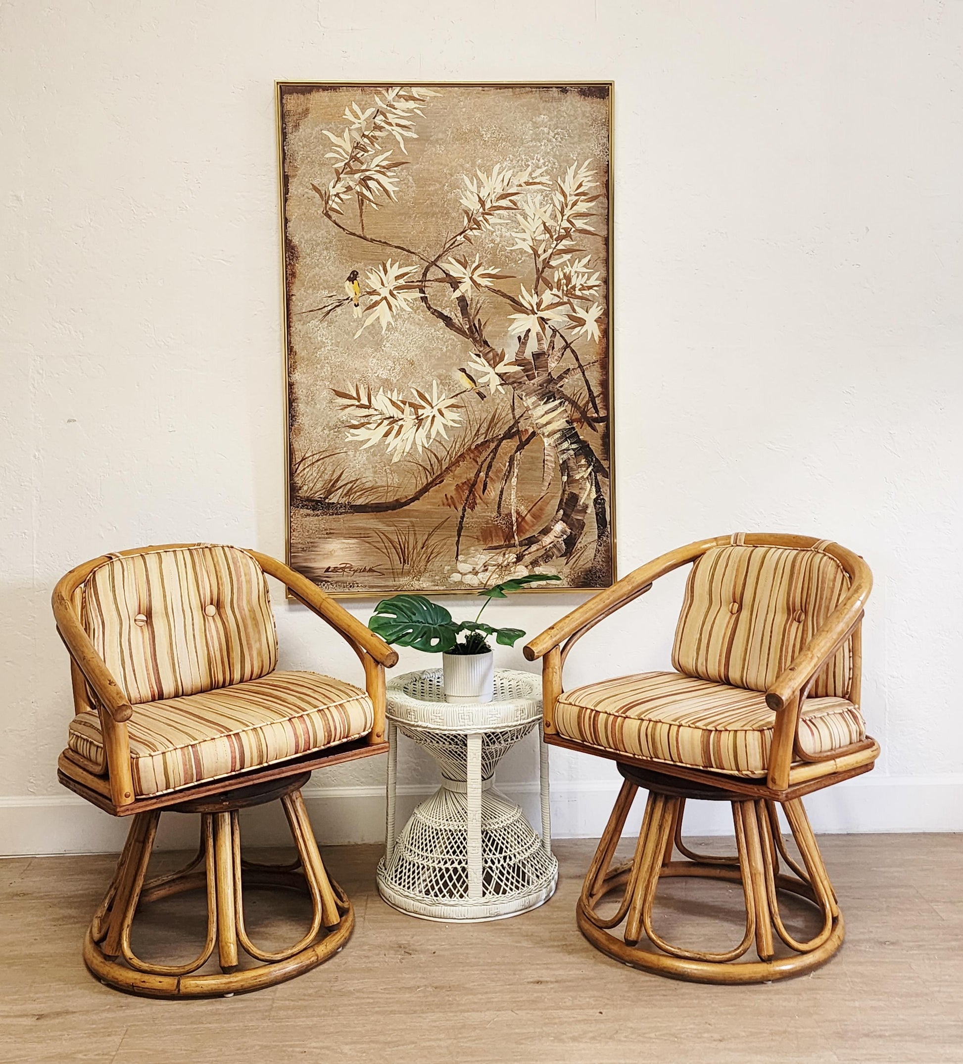 Pair Bent Rattan Coastal Side Chairs