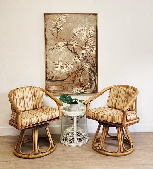Pair Bent Rattan Coastal Side Chairs