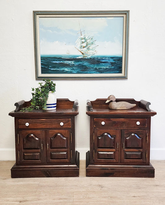 Pair Dark Pine Rustic Ethan Allen Side Tables