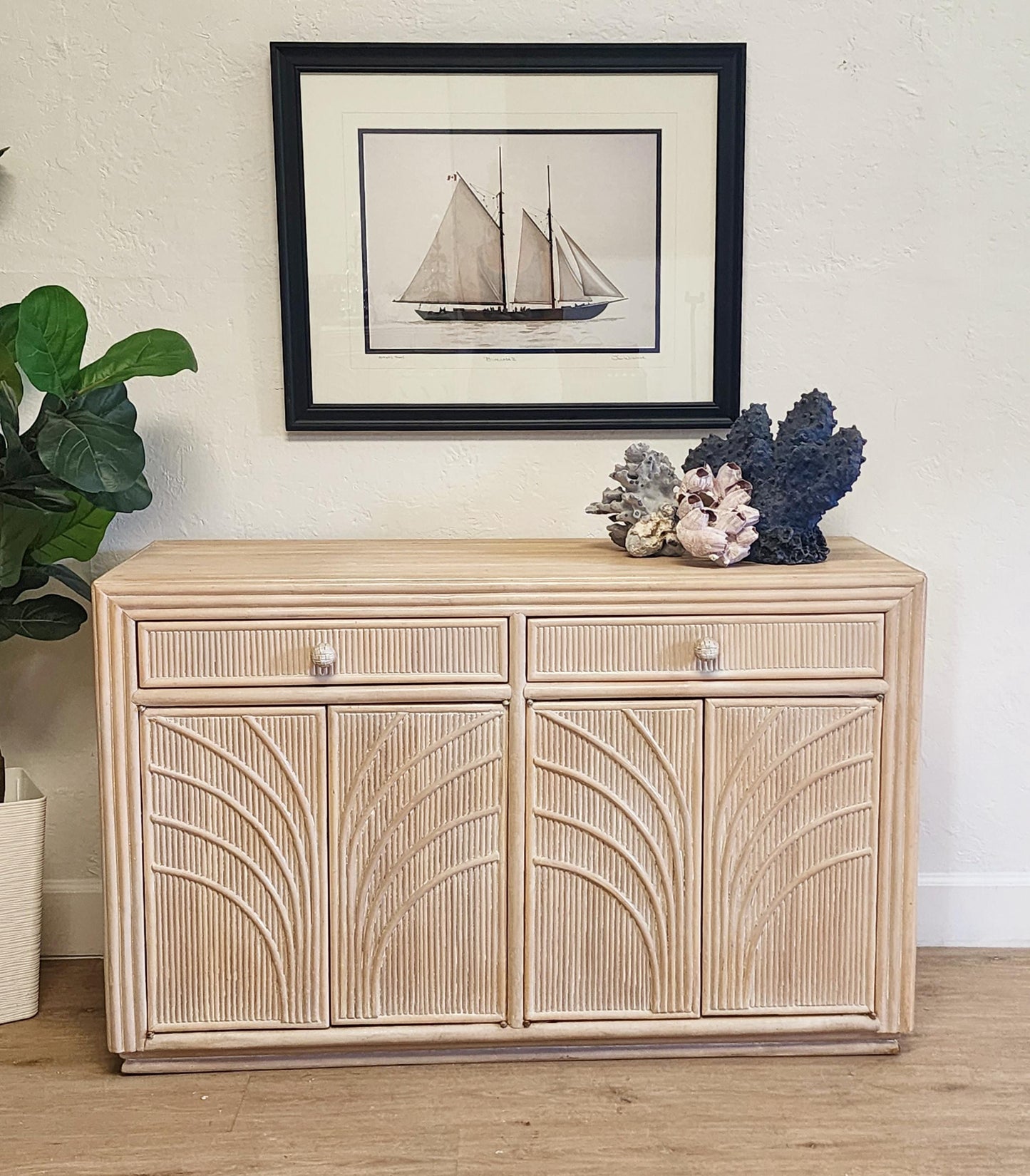 Palm Beach Regency Whitewash Split Reed Cabinet