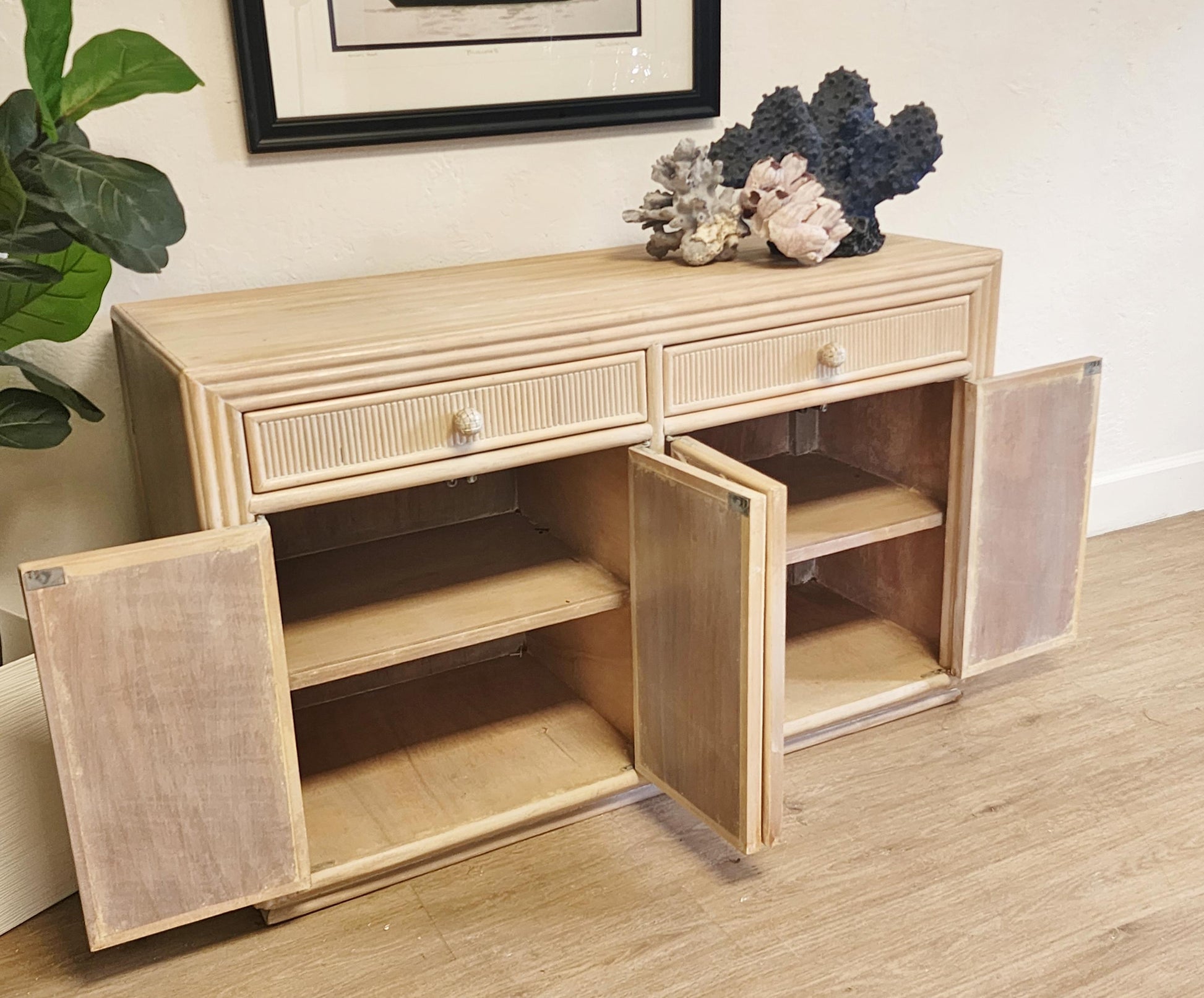 Rattan Pencil Reed Pale Coastal Storage Console